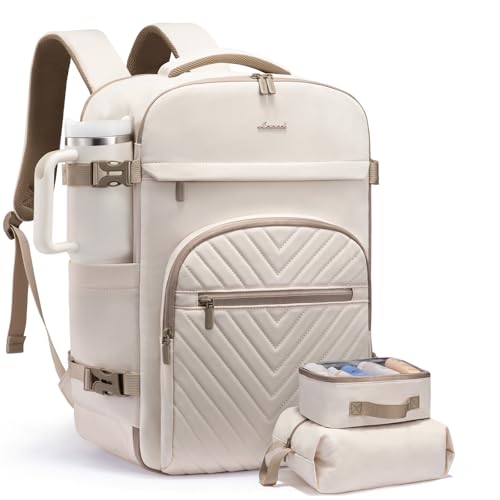 LOVEVOOK 50L Travel Backpack for Women Men, TSA Personal Item Travel Bag Fits 17.3inch Laptop, Waterproof Airline Approved Carry On Luggage With 2 Cubes for Weekender Hiking Business, Beige - color: Beige, size: 50L-3Pcs