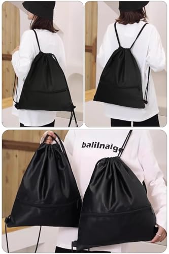 Water-Resistant String Bag for Women Men with Shoes Compartment and Zippered Pocket for Soccer, Basketball, Swim (Pink, 16.5 * 19 inches) - color: Pink