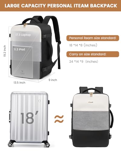 LOVEVOOK Travel Backpack for Women,40L Carry On Backpack Flight Approved with 3 Packing Cubes,TSA Personal Item Travel Bag Fits 17.3” Laptop,Weekender Hiking Business Luggage Daypack Beige Grey Black - color: Beige-grey-black