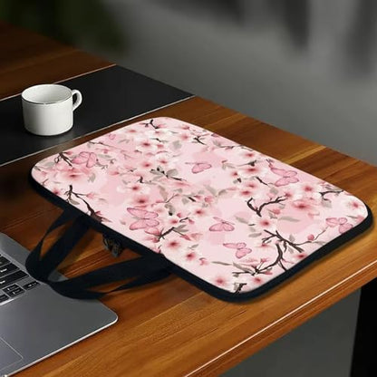 10 Inch Cherry Blossom Butterfly Computer Bag Sleeve with Handle, Protective Tablet Case with Zipper, Water-Repellent Fabric Laptop Bag, Notebook Sleeves Handbag for Travel/Business/School - color: Cherry Blossom Butterfly, size: 10 Inch