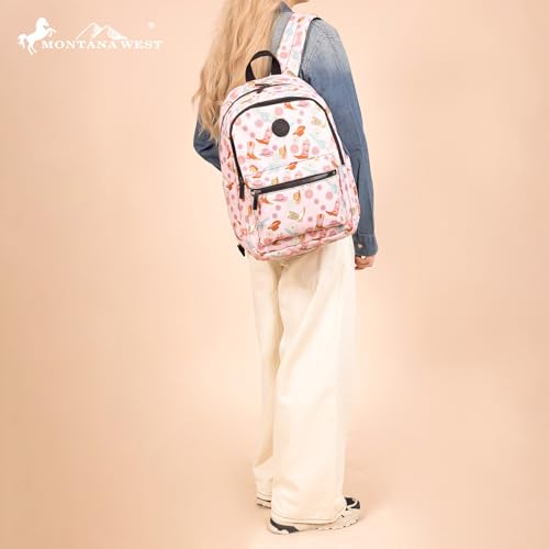 Montana West Backpack for Women Western Travel Backpack Purse Casual Daypack for Laptop College - color: Western Boots Pink
