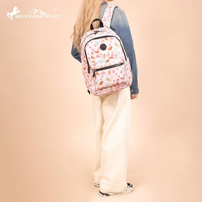 Montana West Backpack for Women Western Travel Backpack Purse Casual Daypack for Laptop College - color: Western Boots Pink