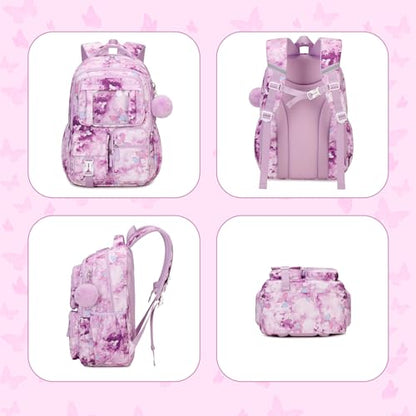 PIG PIG GIRL Kids Backpack for Girls School Bags for Middle School Students Book Bag for Elementary Primary Kawaii Ita Backpack, Purple Butterfly - color: Purple Butterfly