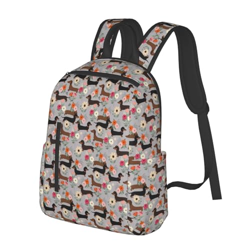 Lightweight Daypack Dachshund Dog Floral, Stands Upright, Padded Laptop Sleeve, for Commuters & Travel - color: Picture (826)