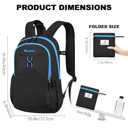 Seektop 15L Small Lightweight Hiking Backpack for Men Women Foldable Packable UltraLight Daypack for Travel Daily Outdoor - color: Black
