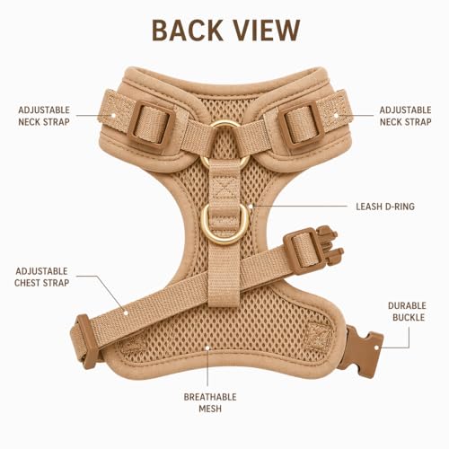 Premium No-Pull Dog Harness Soft Neoprene & Breathable Mesh Vest with Front & Back Clip D-Rings Adjustable Lightweight Walking Harness for Puppies, Small & Medium Dogs (Beige, XS) - color: Beige, size: XS: Neck 10.6-14.2'', Chest 14.2-18.9''