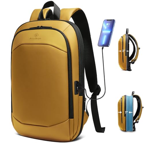 hk Business Backpack for Men 17 Inch,Slim & Expandable Waterproof Travel Laptop Backpack with USB Charger Port (Yellow) - color: Yellow, size: 17 Inch