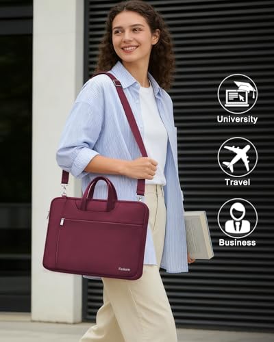 Ferkurn Laptop Case Bag Women Men Computer Sleeve with Shoulder Compatible with HP/Inspiron/Thinkpad/Vivobook/MSI/Surface, 17.3 inch, Red - color: Wine Red, size: 17.3 inch