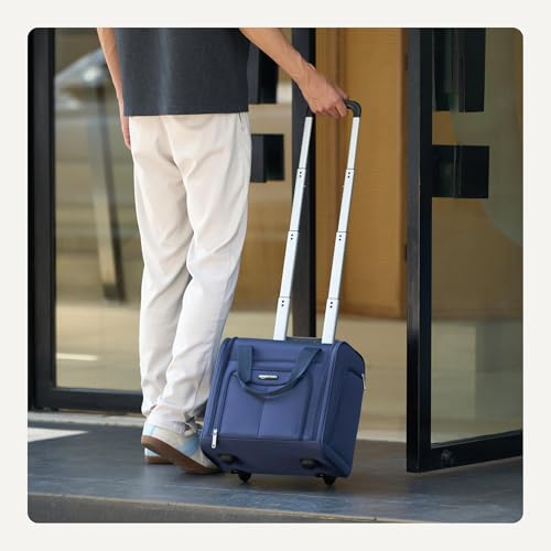 Amazon Basics Underseat Carry-On Luggage with Wheels and Handle, 14" Rolling Travel Bag, Fits Overhead Bins, Organized Compartments, Navy - color: Navy