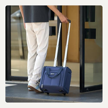 Amazon Basics Underseat Carry-On Luggage with Wheels and Handle, 14" Rolling Travel Bag, Fits Overhead Bins, Organized Compartments, Navy - color: Navy