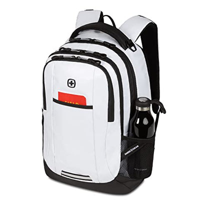 SWISSGEAR Cecil 18-Inch Laptop Backpack Fits 16-Inch Laptop, Travel Daypack with Organizer Pockets, Water Bottle Holders & Padded Straps – White - color: White