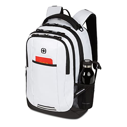 SWISSGEAR Cecil 18-Inch Laptop Backpack Fits 16-Inch Laptop, Travel Daypack with Organizer Pockets, Water Bottle Holders & Padded Straps – White - color: White