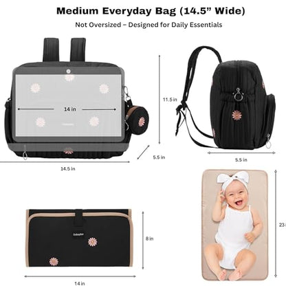 GOBABYMART Diaper Bag Backpack, Medium Maternity baby bag & Changing Pad, Insulated Pockets, Stroller Straps & Pacifier Case (Medium - Black Flowers) - color: Medium - Black Flowers