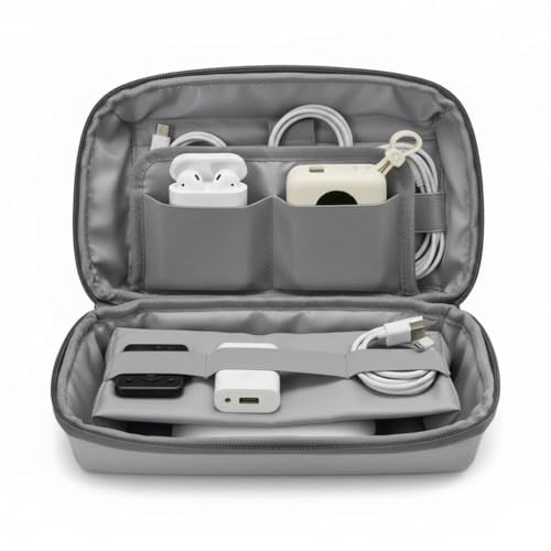 Electronics Organizer for Chargers, Cables, Power Bank, USB Drives & Tech Accessories – Travel Tech Pouch with 2 Reusable Cable Straps, Water-Resistant Travel Case for Backpack & Carry-On