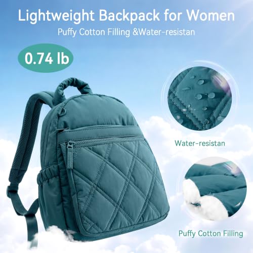 Mini Backpack for Women, Lightweight Puffer Small Backpack Purse - color: Peacock-blue
