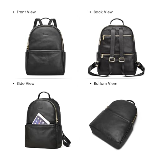 Kattee Genuine Leather Backpack Purse for Women Antitheft Rucksack Soft Work Casual Daypack Fashion - color: Black