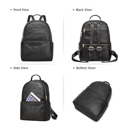 Kattee Genuine Leather Backpack Purse for Women Antitheft Rucksack Soft Work Casual Daypack Fashion - color: Black