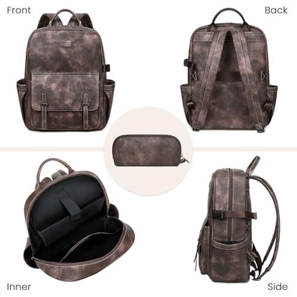 Vegan Leather Laptop Backpack for Women Designer 15.6 Inch PU Laptop Bag, Ladies Travel Computer Work Backpack - color: Two-toned Coffee