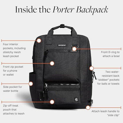Cleverpup Porter 2-in-1 Dog Gear Backpack – Premium Dog Travel Bag with 10 Pockets, Zip-Off Treat Pouch, Leash Clip, Waterproof Pockets & Water Bottle Holder – Weekend, Hiking, Camping, Graphite - color: Graphite