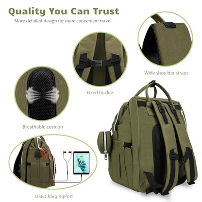 Diaper Bag Backpack for New Parents, Large Capacity Baby Travel Bag with Bottle Holders, Multiple Compartments (Green) - color: Green