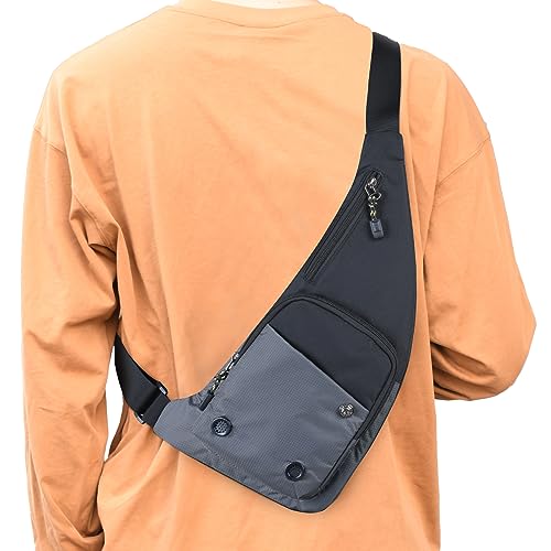 Peicees Water-resist Sling Bag Crossbody Bag for Men Slim Chest Backpack Man Purse Small Shoulder Bag for Travel Hiking - color: Grey