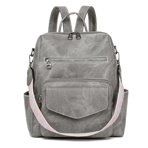 WYFJNX Backpack Purse for Women PU Leather Backpack Ladies Fashion Handbag Designer Shoulder Bag Small Travel Bag Grey - color: Grey