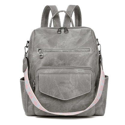 WYFJNX Backpack Purse for Women PU Leather Backpack Ladies Fashion Handbag Designer Shoulder Bag Small Travel Bag Grey - color: Grey