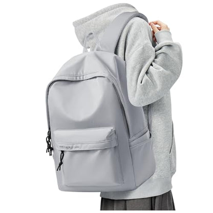 BJLFS Light Grey Cute School Backpack with Laptop Compartment Small Travel Laptop Backpack for Women Men Waterproof College Backpack Simple School Bag for Teens Girls Boys - color: Light Grey