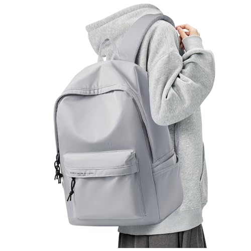 BJLFS Light Grey Cute School Backpack with Laptop Compartment Small Travel Laptop Backpack for Women Men Waterproof College Backpack Simple School Bag for Teens Girls Boys - color: Light Grey