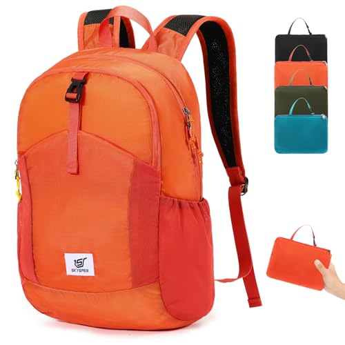 SKYSPER Small Hiking Backpack for Men Women 20L RFID Packable Daypack Ultralight Foldable Back Pack Lightweight Collapsible Travel Day Pack - color: Orange