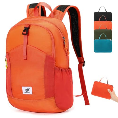 SKYSPER Small Hiking Backpack for Men Women 20L RFID Packable Daypack Ultralight Foldable Back Pack Lightweight Collapsible Travel Day Pack - color: Orange