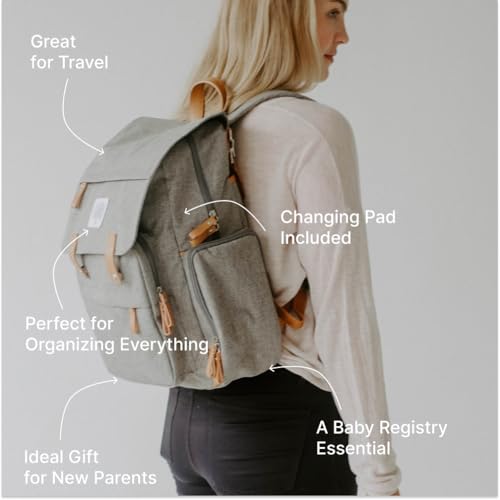 Parker Baby Co. Diaper Backpack - Large Diaper Bag with Insulated Pockets, Stroller Straps and Changing Pad -Birch Bag - Gray - color: Gray