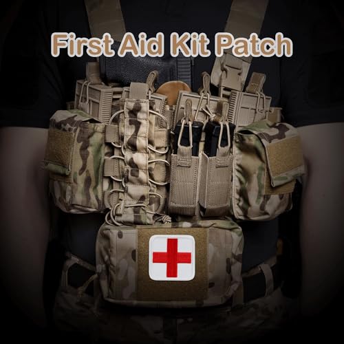 2x2-Inch Embroidered Medical First Aid Patch Cross Red Appliques with Hook & Loop for Tactical Backpacks Pouches Bags Jackets, 2 Pack, White - color: White