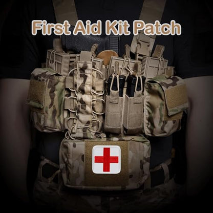 2x2-Inch Embroidered Medical First Aid Patch Cross Red Appliques with Hook & Loop for Tactical Backpacks Pouches Bags Jackets, 2 Pack, White - color: White