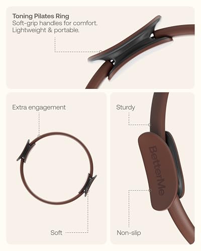 BetterMe Pilates Studio Kit – Pilates Ring, Pilates Ball, Resistance Bands & Sliders – Complete Pilates Equipment Set for Women – Home & Studio Pilates Workout Kit - color: Chocolate Brown