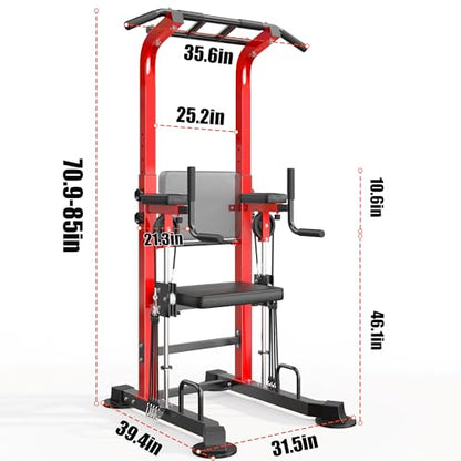 SogesHome Power Tower Pull Up Bar and Dip Station, Multi-Function Free Standing Pull Ups, Adjustable Height Dip Bar Strength Training Workout Equipment, Pull Up Stand Workout for Home Gym Exercise Equipment - color: Red