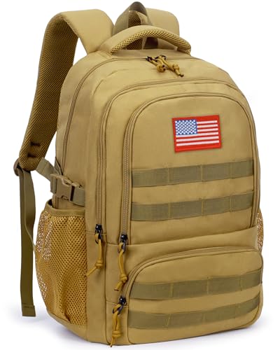 30L Tactical Camo Backpack for Boys 900D Military Schoolbag with 4 Pockets - color: Brown