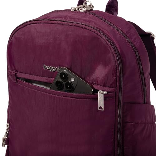 Securtex Anti-Theft Getaway Backpack - 9.4"x13"x5" Travel Safe Bag w/Locking Zippers, Slash-Resistant, RFID - color: Mulberry
