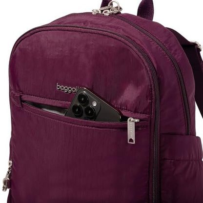 Securtex Anti-Theft Getaway Backpack - 9.4"x13"x5" Travel Safe Bag w/Locking Zippers, Slash-Resistant, RFID - color: Mulberry