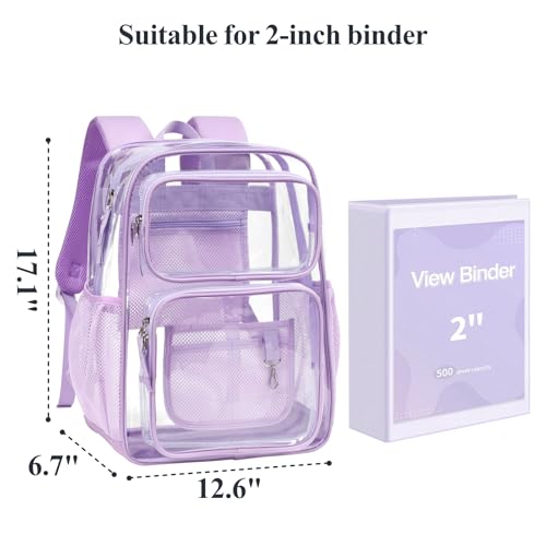 PACKISM Clear Backpack for School - 17 inch Large Heavy Duty Bookbag, Reinforced See Through PVC Transparent Backpack - color: Cute Purple, style: Daypack Backpacks