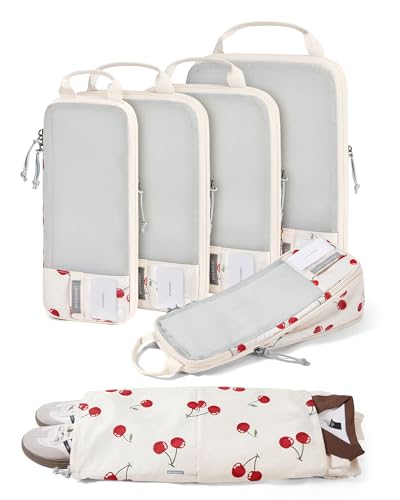 BAGSMART 6 Set /4 Set/2 Set Compression Packing Cubes for Travel, Lightweight Luggage Organizer Bags, Durable Space Saver Bags Travel Essentials - color: Cherry Pop, size: Set of 6