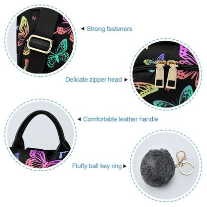 MNSRUU Women Backpack Purse Black Butterflies Backpack for Women Anti-theft Shoulder Bag Carry On Backpack Lightweight Rucksack Fashion Travel Ladies Bags - color: Cute 05