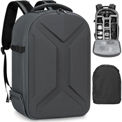 Camera Backpack, Hardshell DSLR Photography Camera Bag with Rain Cover, Waterproof Hard Shell Camera Case with Tripod Holder & 15.6" Laptop Compartment Compatible with Canon/Nikon/Sony/DJI Mavic Drone - color: Grey