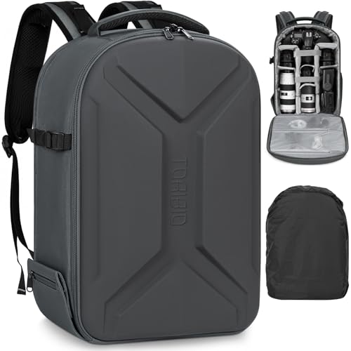 Camera Backpack, Hardshell DSLR Photography Camera Bag with Rain Cover, Waterproof Hard Shell Camera Case with Tripod Holder & 15.6" Laptop Compartment Compatible with Canon/Nikon/Sony/DJI Mavic Drone - color: Grey