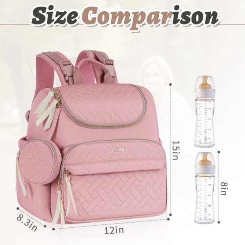 Diaper Bag Backpack, 22L Large Quilted Small Baby Bag with Changing Pad & Pacifier Case, Stroller Hooks, Easy-Access Baby Essential, Maternity Travel Backpack Unisex, Pink - color: Pink, size: Small