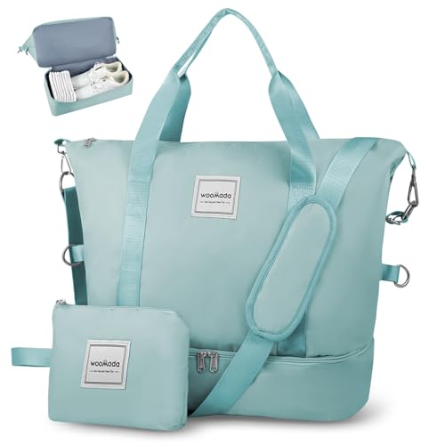 WOOMADA Weekender Bag for Women, Travel Duffel Bags with Shoe Compartment & Wet Pocket, Personal Item Bag for Airlines - color: Blue