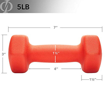 Philosophy Gym Set of 2 Neoprene Dumbbell Hand Weights, Hexagon Shape - style: Red 5 lb Pair