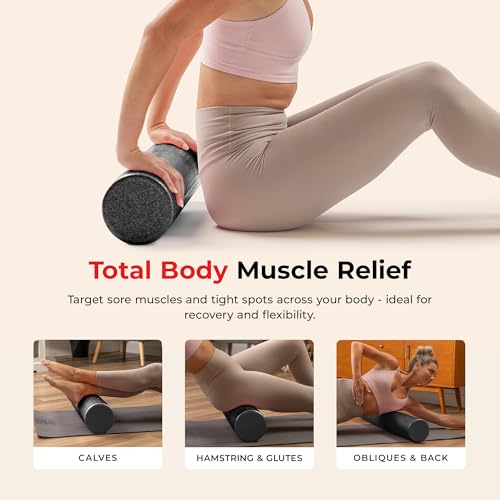Sunny Health & Fitness High-Density Foam Roller 12" to 36", for Stretching & Muscle Recovery – Black, Blue, Pink - color: Black, size: 24-Inch