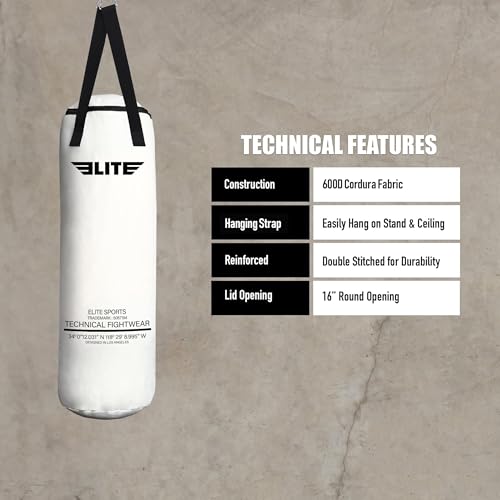 Elite Sports Boxing Bag 4 FT – Heavy Duty Canvas Punching Bag with Straps for Boxing, Training, MMA, Muay Thai, Kickboxing, Martial Arts & Fitness – UNFILLED Heavy Bag - color: Raw Color