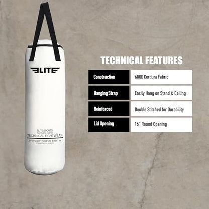 Elite Sports Boxing Bag 4 FT – Heavy Duty Canvas Punching Bag with Straps for Boxing, Training, MMA, Muay Thai, Kickboxing, Martial Arts & Fitness – UNFILLED Heavy Bag - color: Raw Color